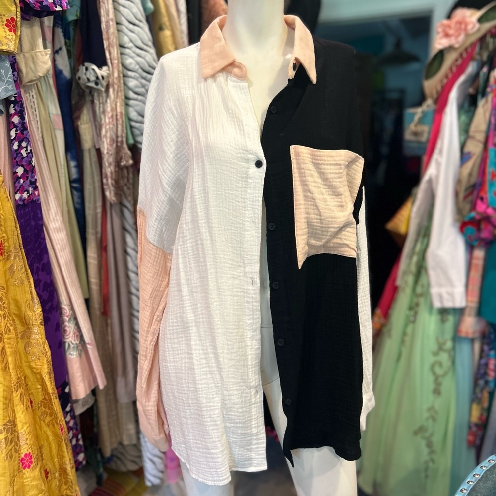 Soft Color-block Button Down - Picture 8 of 10